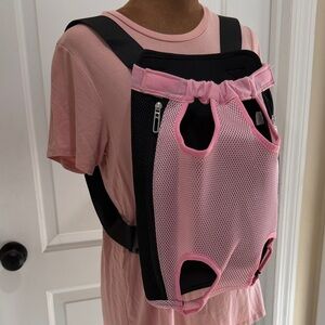 Pink and Black Mesh Front-Entry Small Pet Carrier with “Legs Out “ design